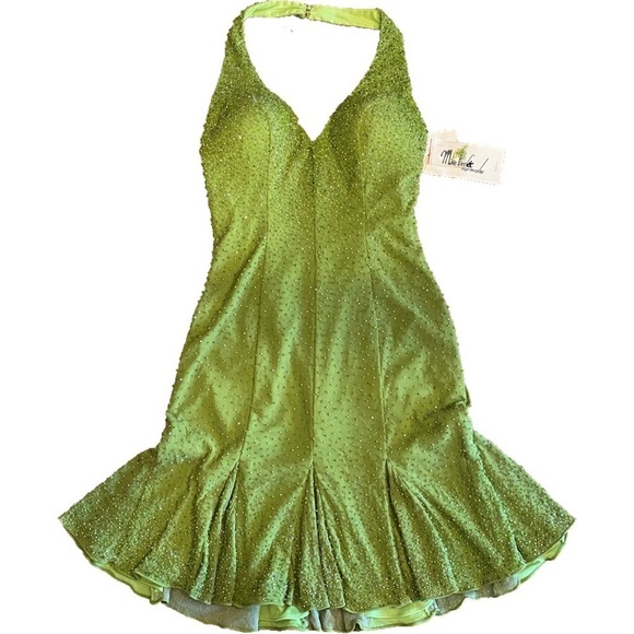 Vintage MIKE BENET Formals Beaded Dress Dark Lime Green Size 6 - NWT - Picture 1 of 16